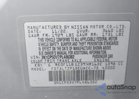 2023 Nissan Kicks Sr Xtronic Cvt z USA, uszkodzony, nr VIN 3N1CP5DV7PL486382